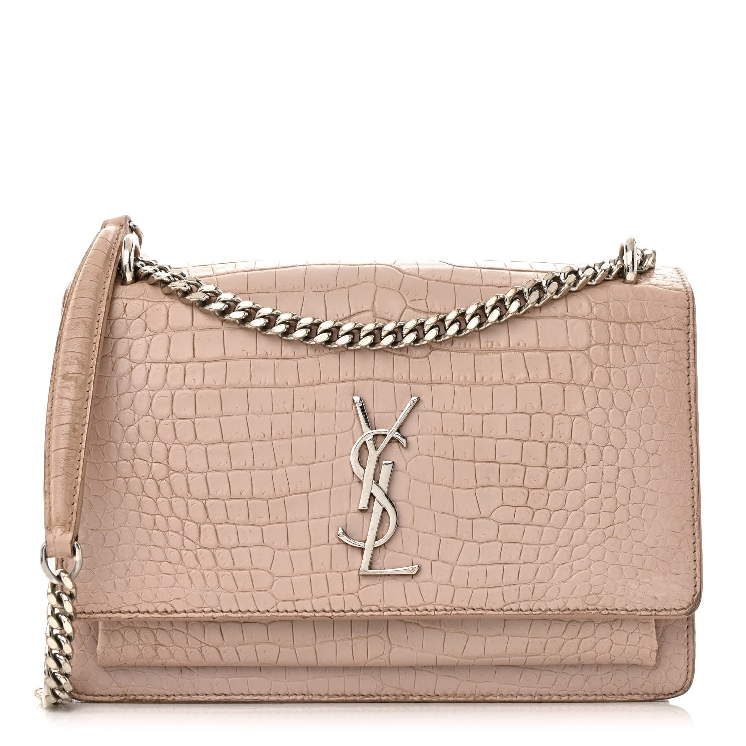 Calfskin Crocodile Embossed Medium Monogram Sunset Rose Antic