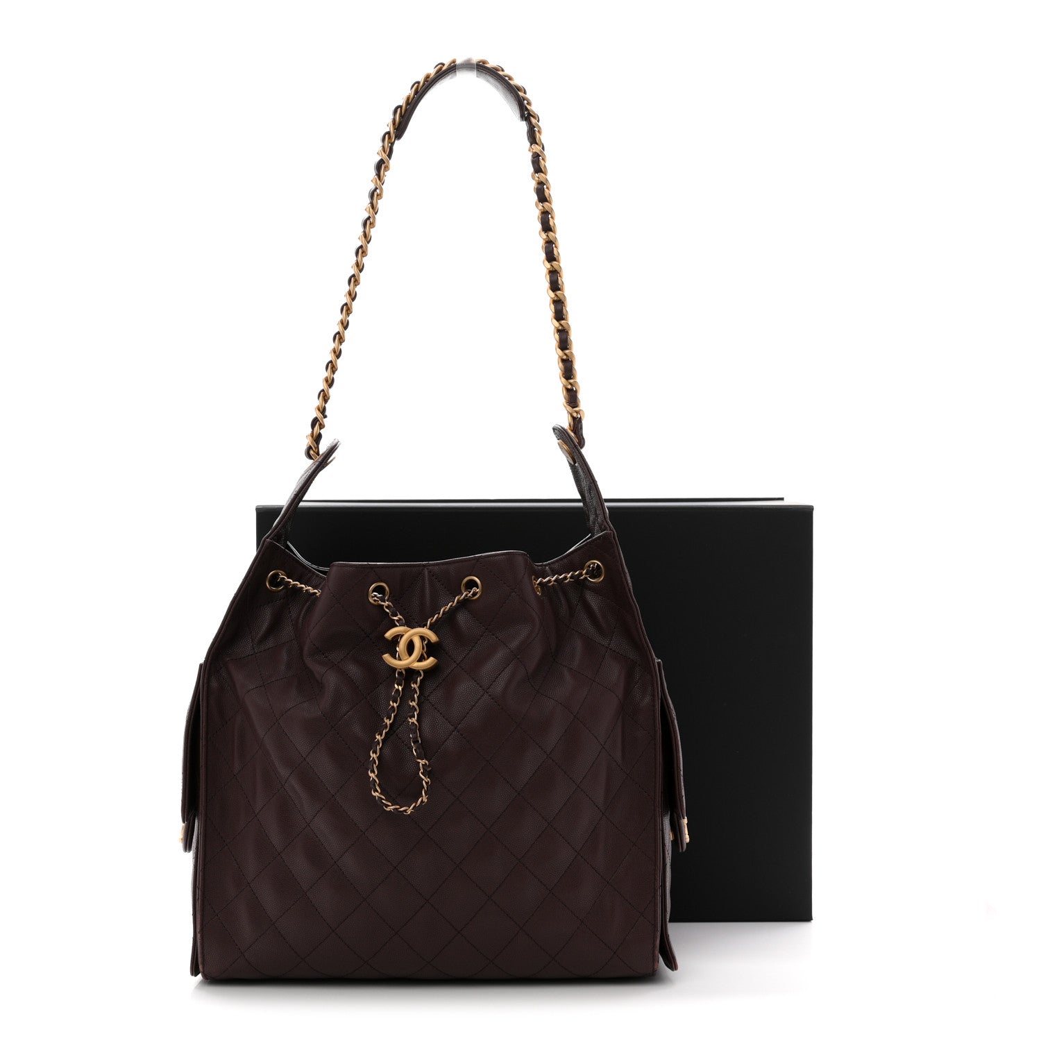 Caviar Quilted Medium Chanel 25 Handbag Dark Brown