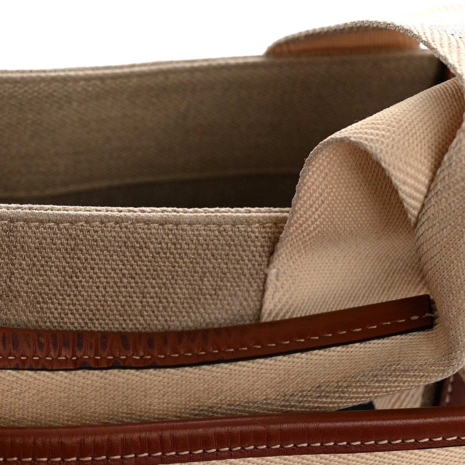 Linen Calfskin Medium Woody Ribbon Tote White Brown