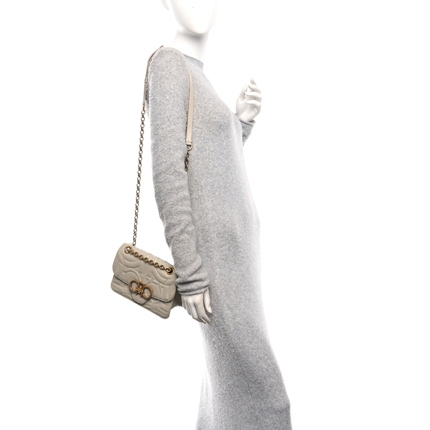 Calfskin Quilted Gancini Flap Bag Peony