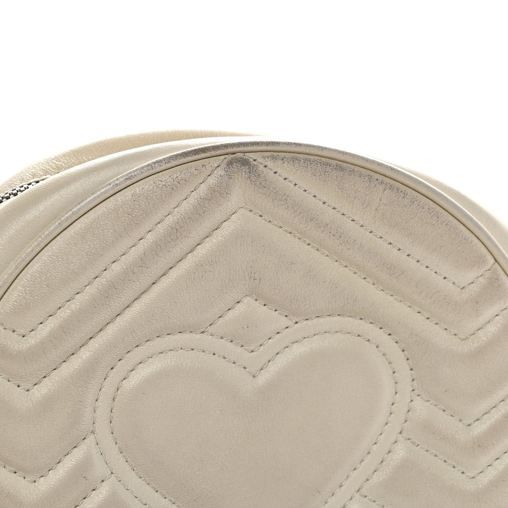 Calfskin Matelasse Mini GG Marmont Round Shoulder Bag White