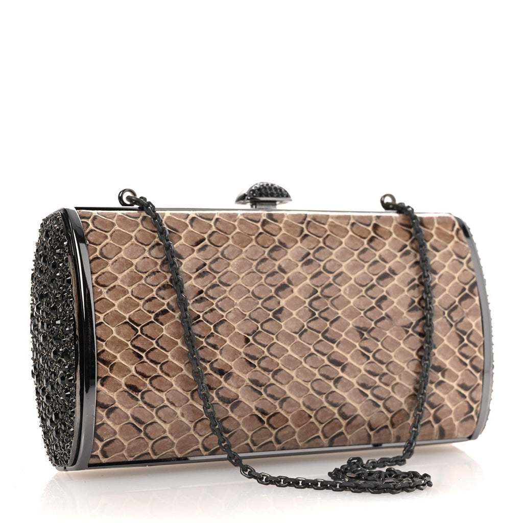 Snakeskin Crystal Box Clutch Brown Black