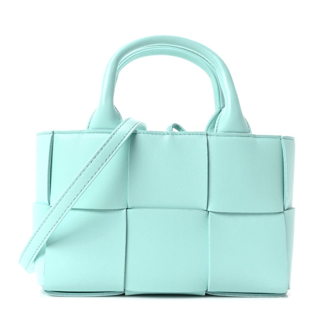 Grained Calfskin Maxi Intrecciato Small Arco Tote Pale Blue