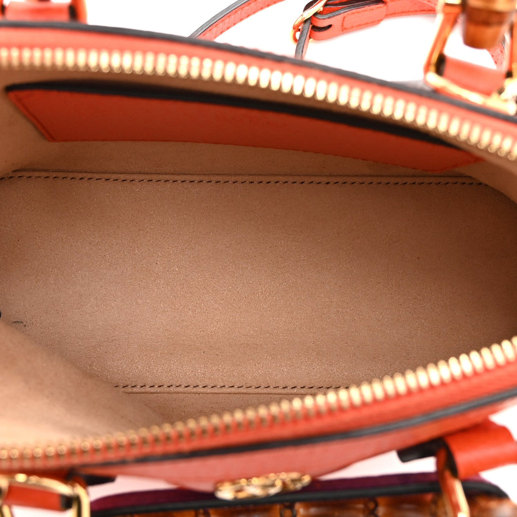 Textured Dollar Calfskin Mini Diana Dome Tote Bag Deep Orange Spicy Cyclamin