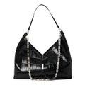 Calfskin Crocodile Embossed Large Cut Out Shoulder Bag Black