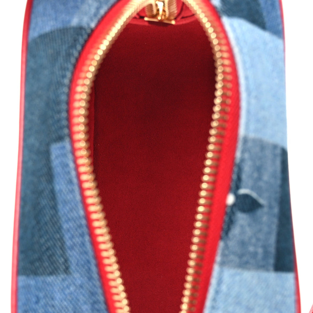Denim Damier Monogram Patchwork PVC Beach Pouch Blue Rouge