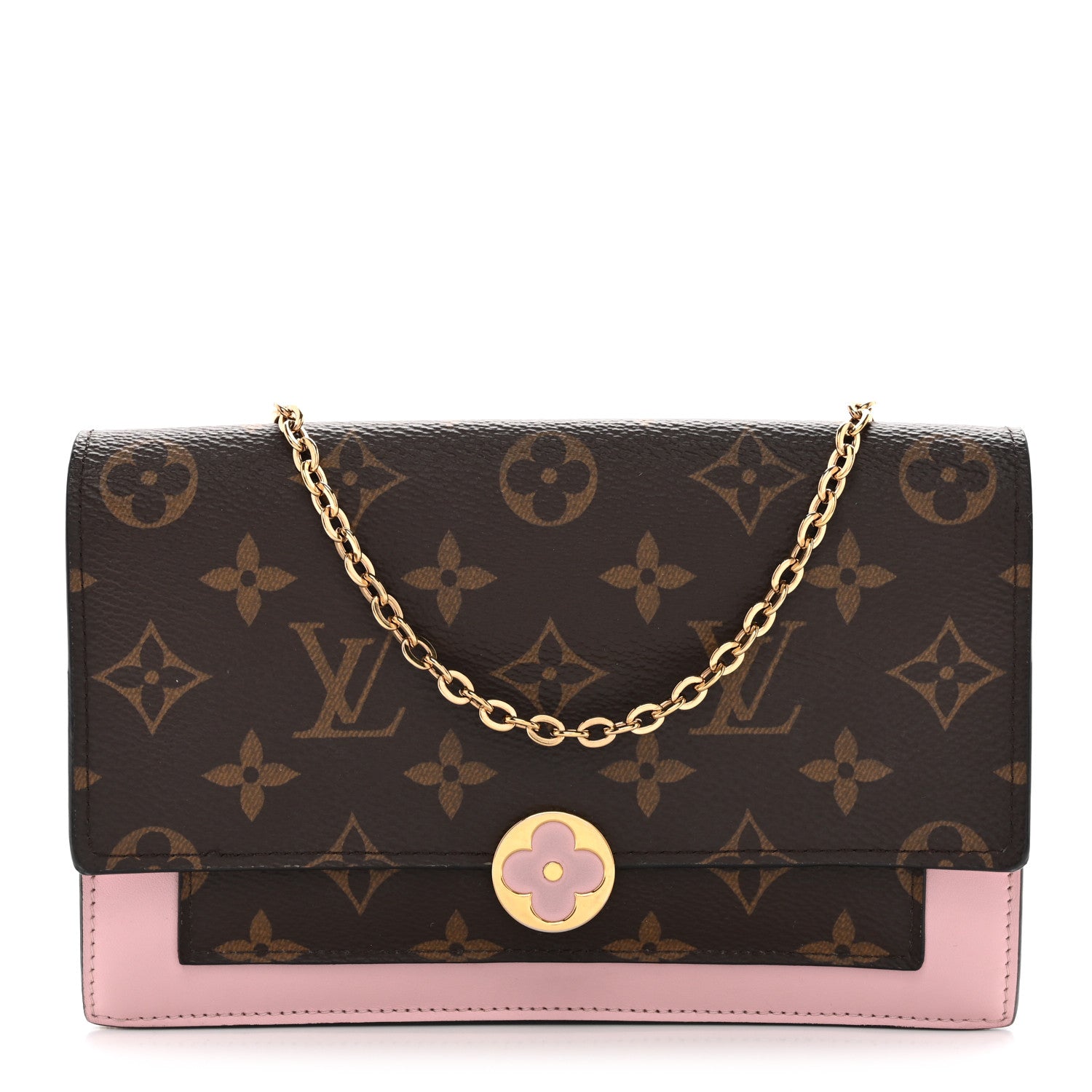 Monogram Flore Chain Wallet Rose Ballerine
