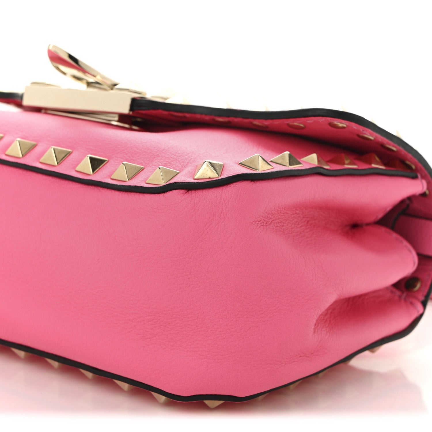 Vitello Mini Rockstud Flap Saddle Crossbody Bag Fuxia Fluo