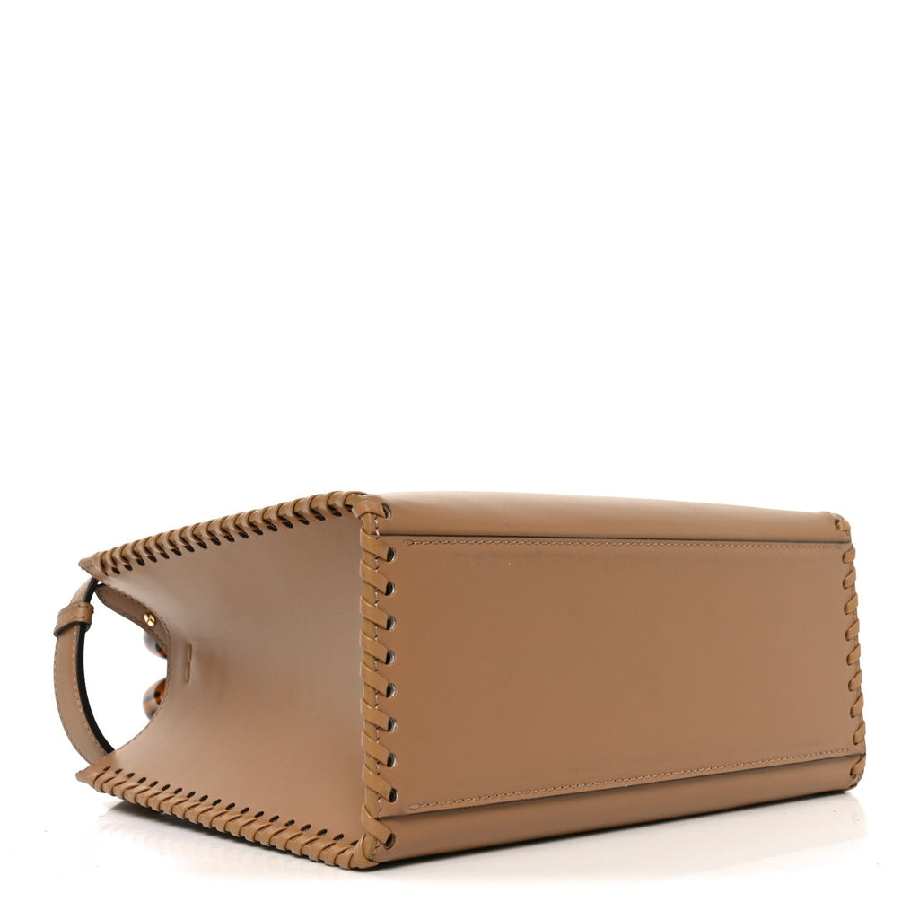 Vitello King Ceylon Plexiglass Woven Logo Debossed Small Fendi Sunshine Shopper Tote Miele Scuro