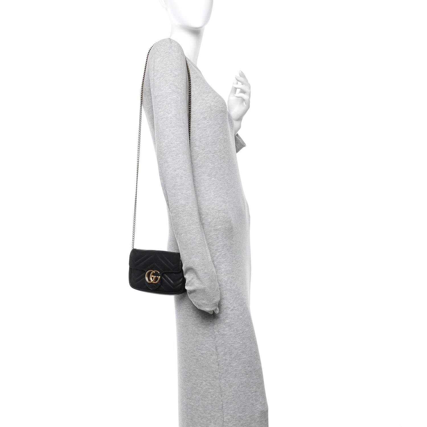Calfskin Matelasse Super Mini GG Marmont Shoulder Bag Black