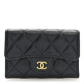 Caviar Quilted Flap  Holder Wallet Black
