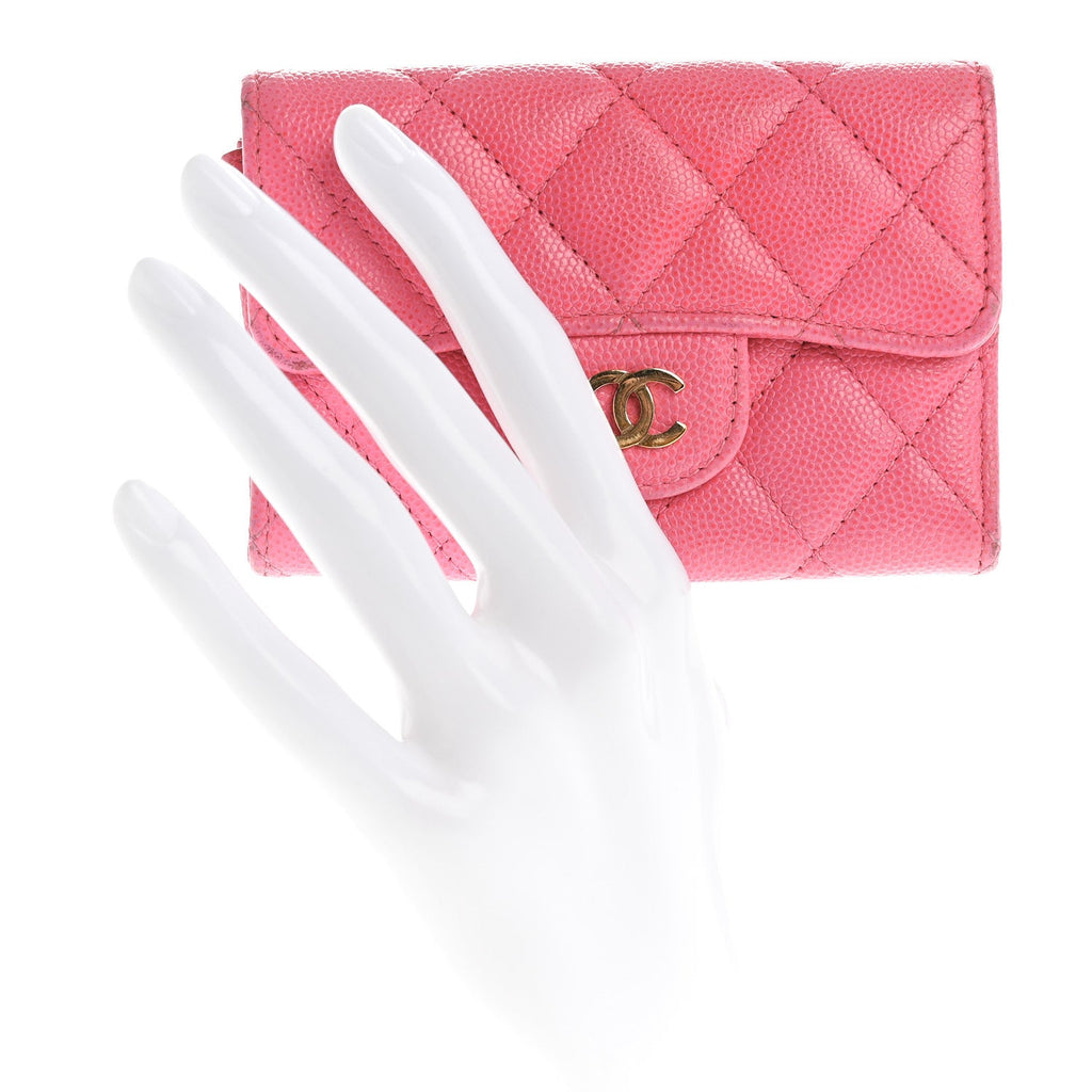 Caviar Quilted Flap  Holder Wallet Pink
