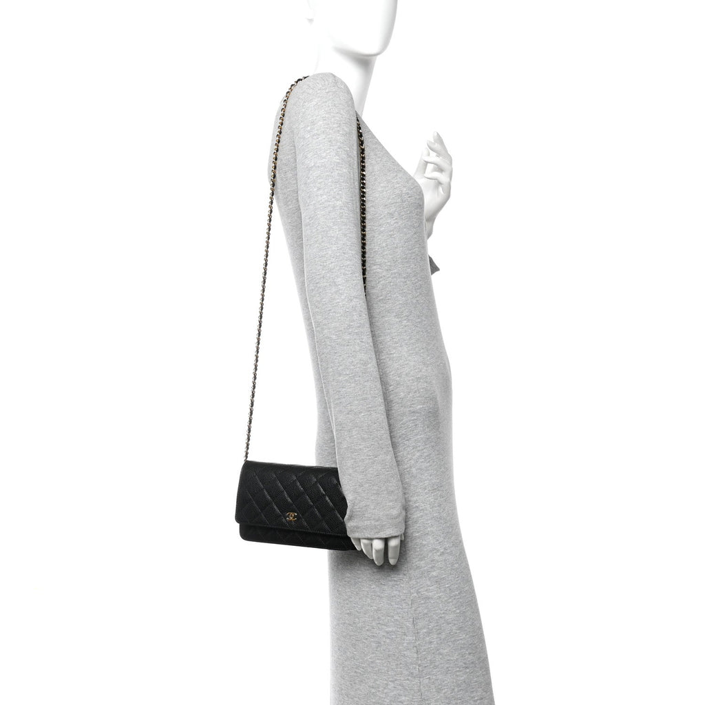 Caviar Quilted Wallet On Chain WOC Black