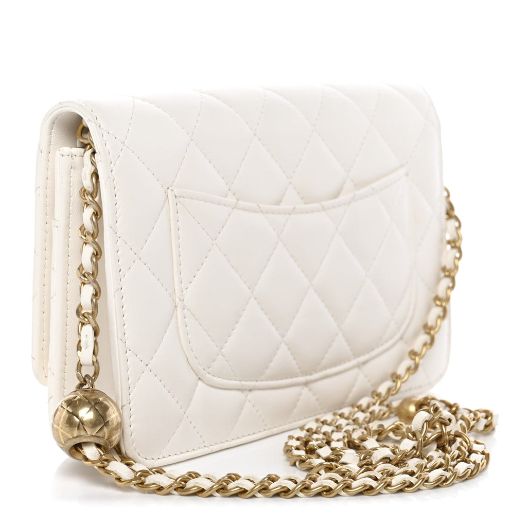 Lambskin Quilted CC Pearl Crush Wallet on Chain WOC White