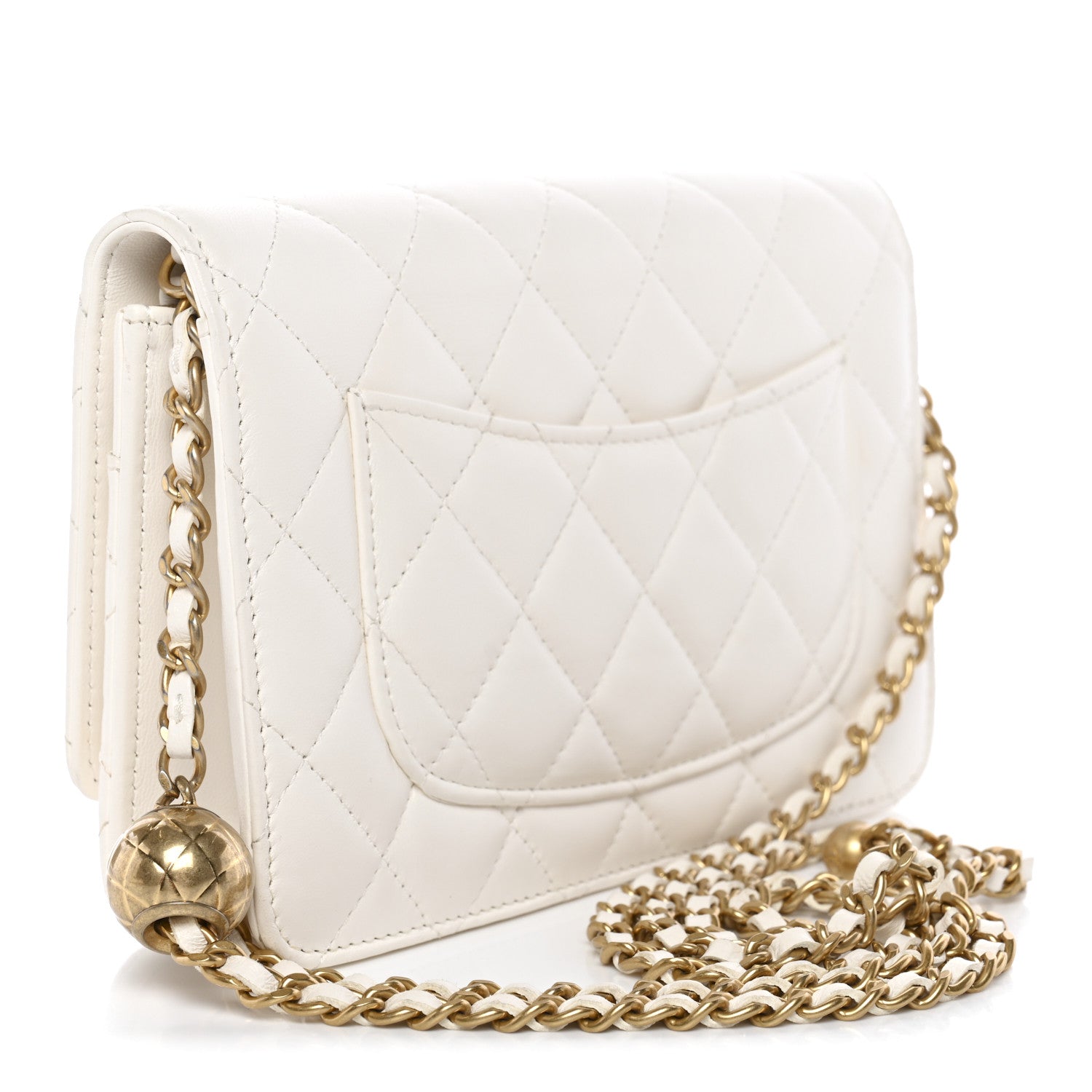 Lambskin Quilted CC Pearl Crush Wallet on Chain WOC White