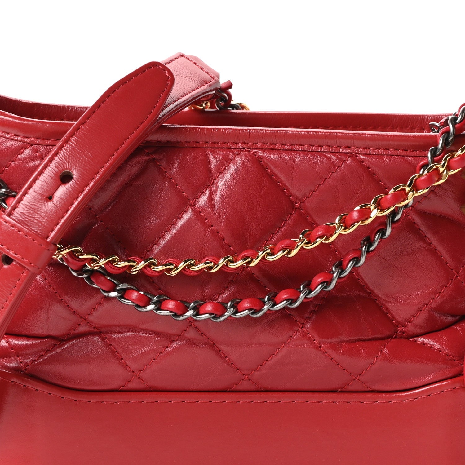 Aged Calfskin Quilted Small Gabrielle Logo Hobo Red