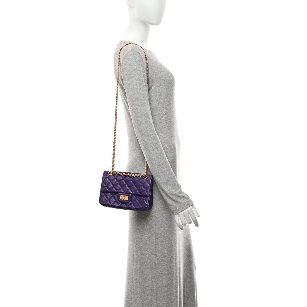 Aged Calfskin Quilted 2.55 Reissue Mini Flap Purple
