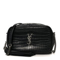 Calfskin Crocodile Embossed Monogram Mini Lou Camera Bag Black