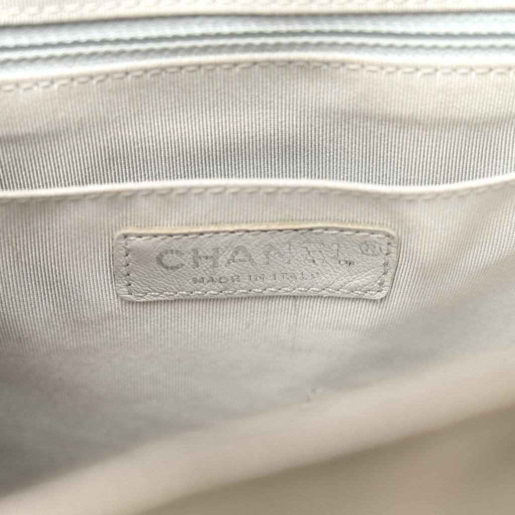 Iridescent Calfskin Chevron Quilted Small Urban Spirit Backpack Silver