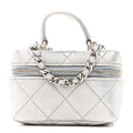 Metallic Caviar Quilted Mini Top Handle Vanity With Chain Silver