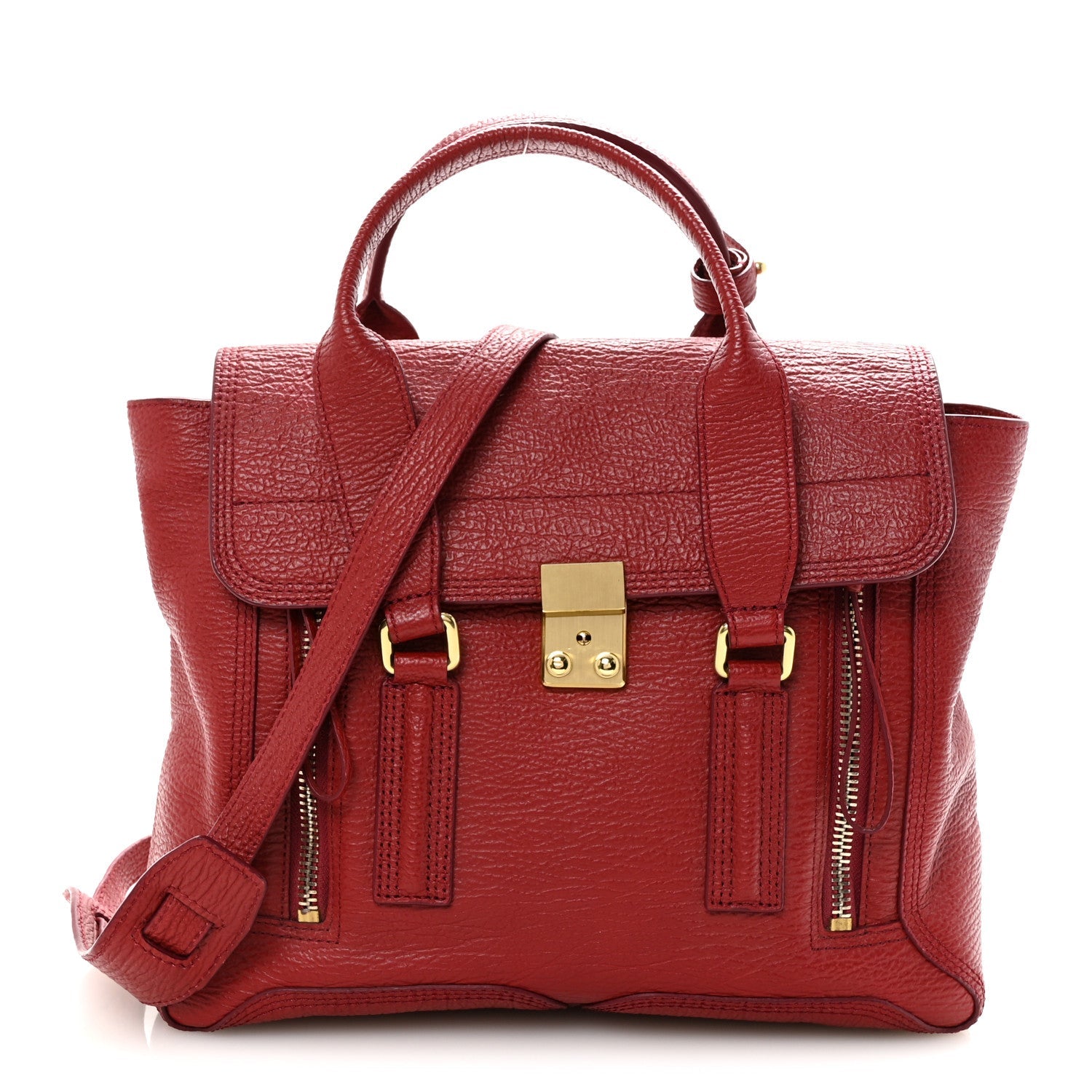 Textured Calfskin Medium Pashli Satchel Crimson