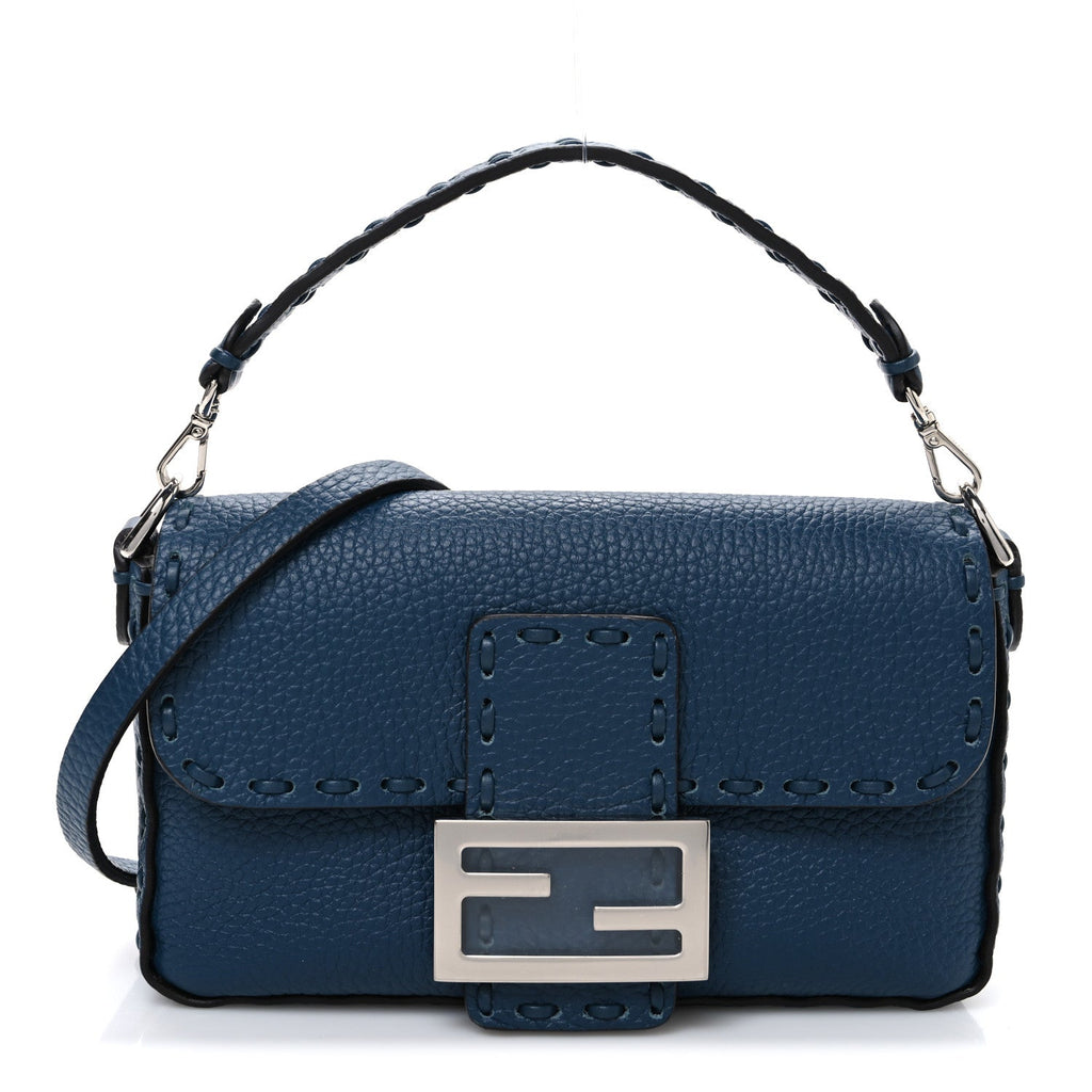 Cuoio Roma Sellerissima Nappa Sintetica Tape Stitch Mini Baguette Placca Argento