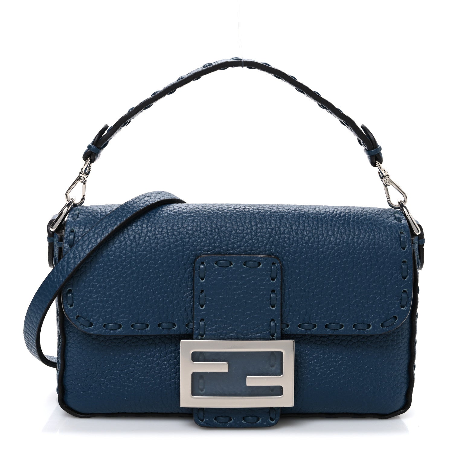 Cuoio Roma Sellerissima Nappa Sintetica Tape Stitch Mini Baguette Placca Argento