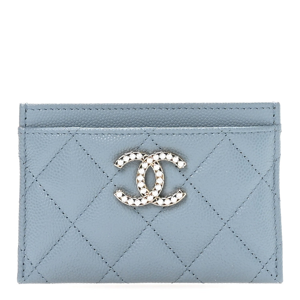 Caviar Quilted Crystal  Holder Light Blue