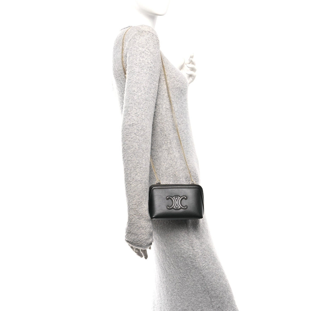 Smooth Calfskin Cuir Triomphe Clutch on Chain Black