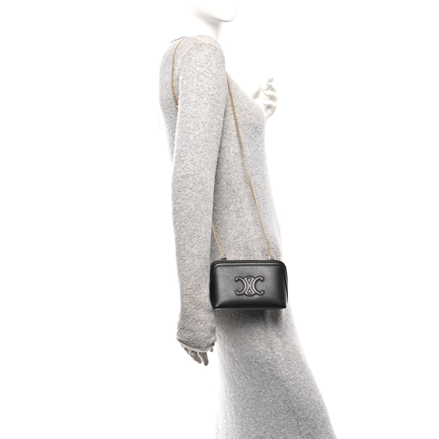 Smooth Calfskin Cuir Triomphe Clutch on Chain Black