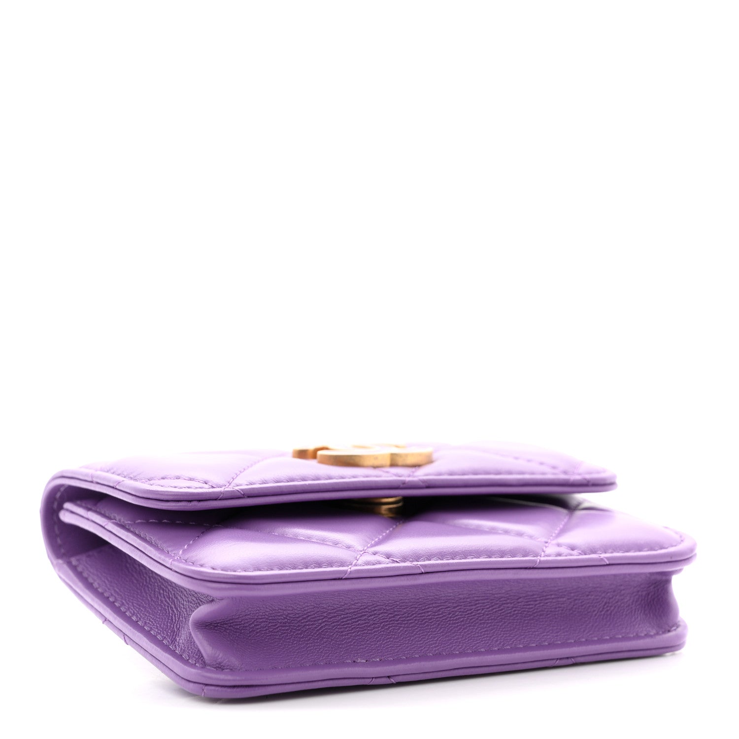 Lambskin Enamel Quilted Pending CC Flap Belt Bag Purple