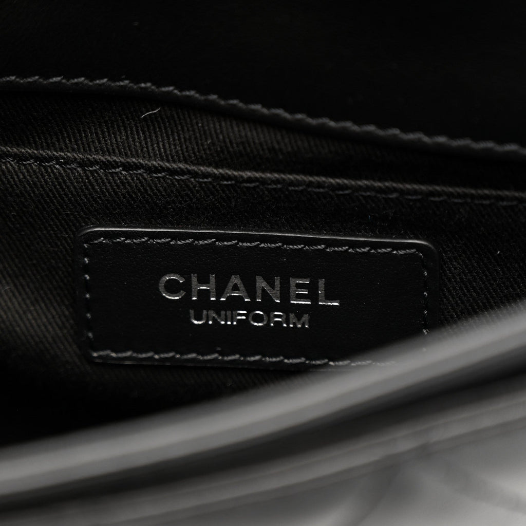 Calfskin Quilted CC Uniform Flap Belt Bag Black