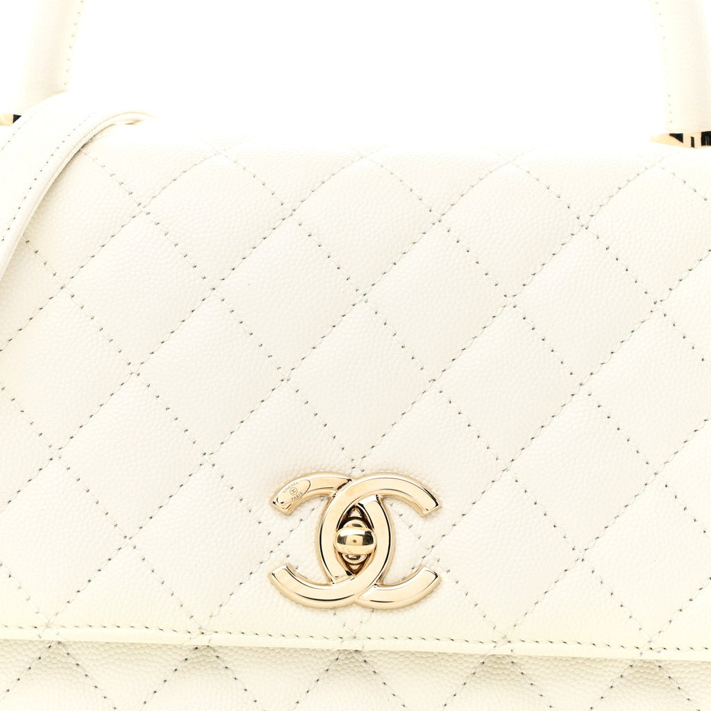 Caviar Quilted Small Coco Handle Flap White
