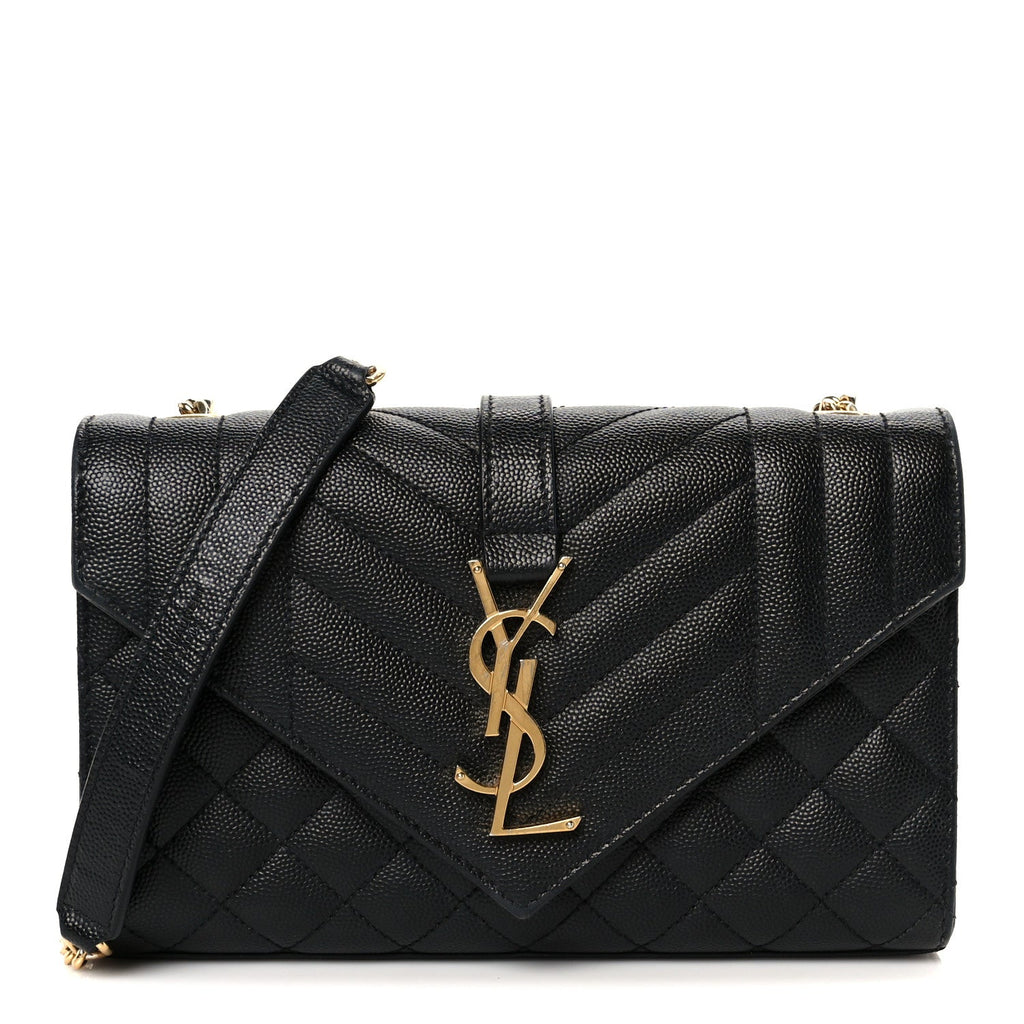 Grain De Poudre Textured Mixed Matelasse Triquilt Small Monogram Satchel Black