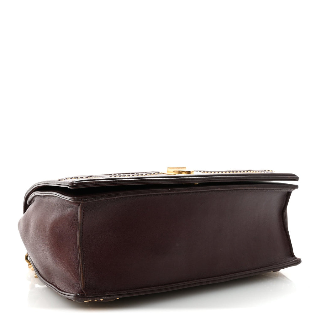 Lambskin Studded Medium Diorama Flap Bag Burgundy