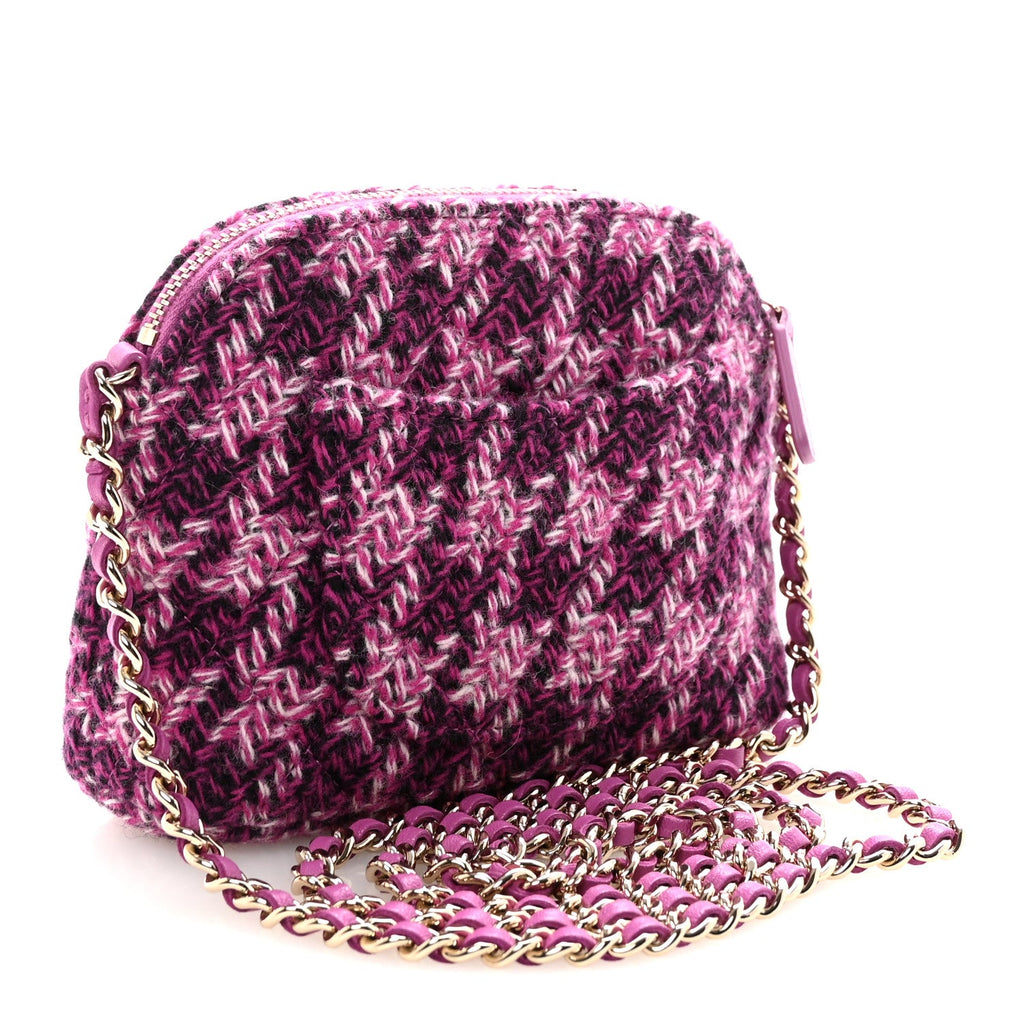 Tweed Quilted Mini Clutch With Chain Purple