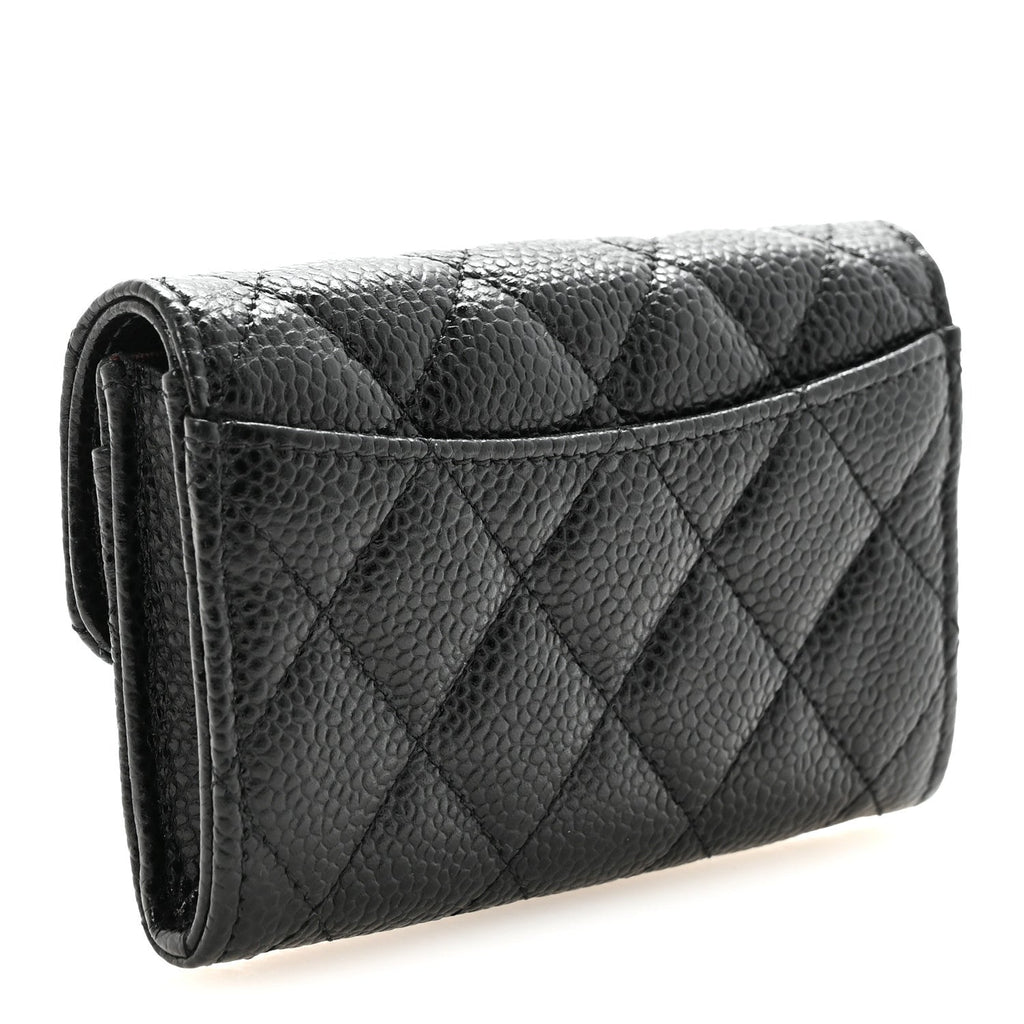 Caviar Quilted Flap  Holder Wallet Black
