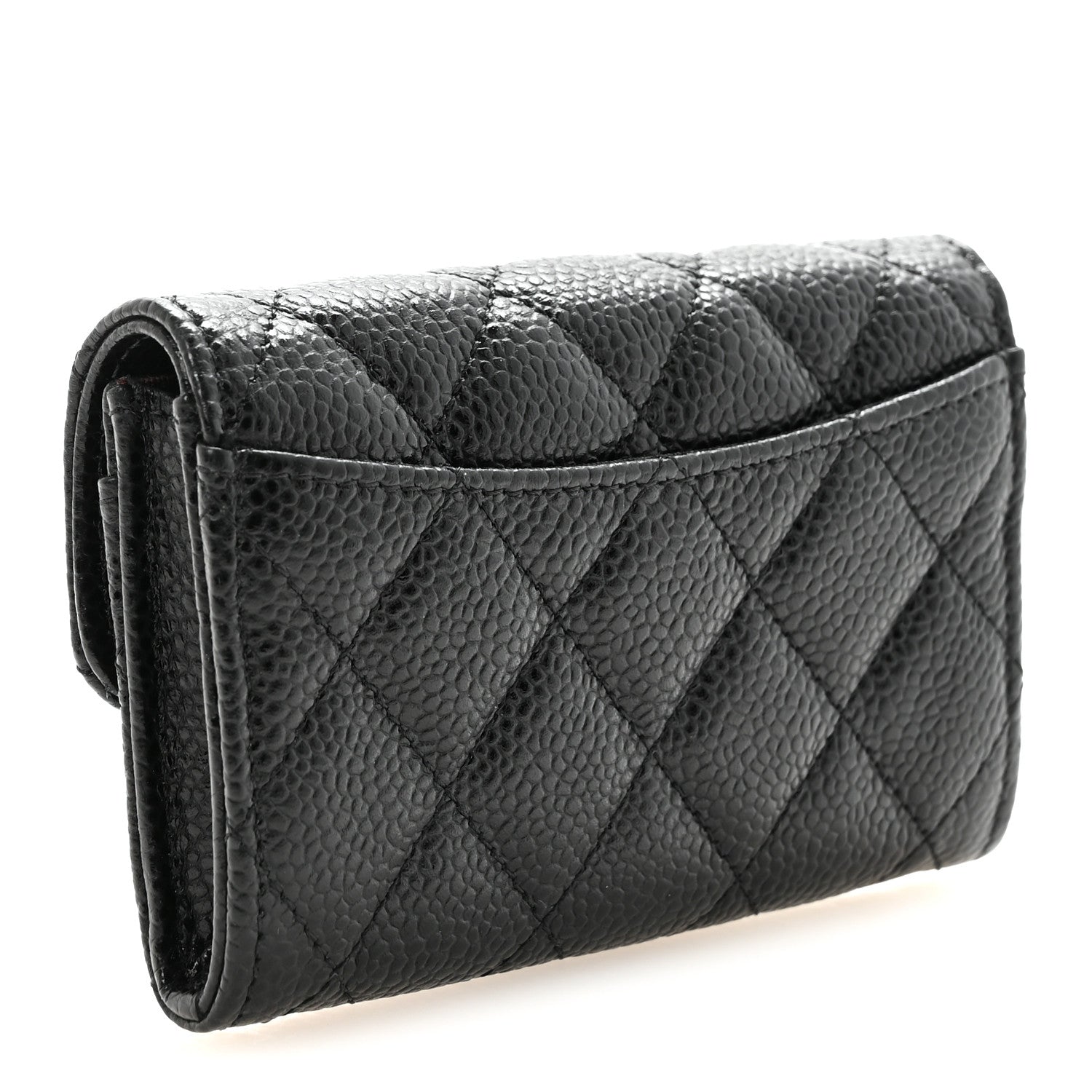 Caviar Quilted Flap  Holder Wallet Black