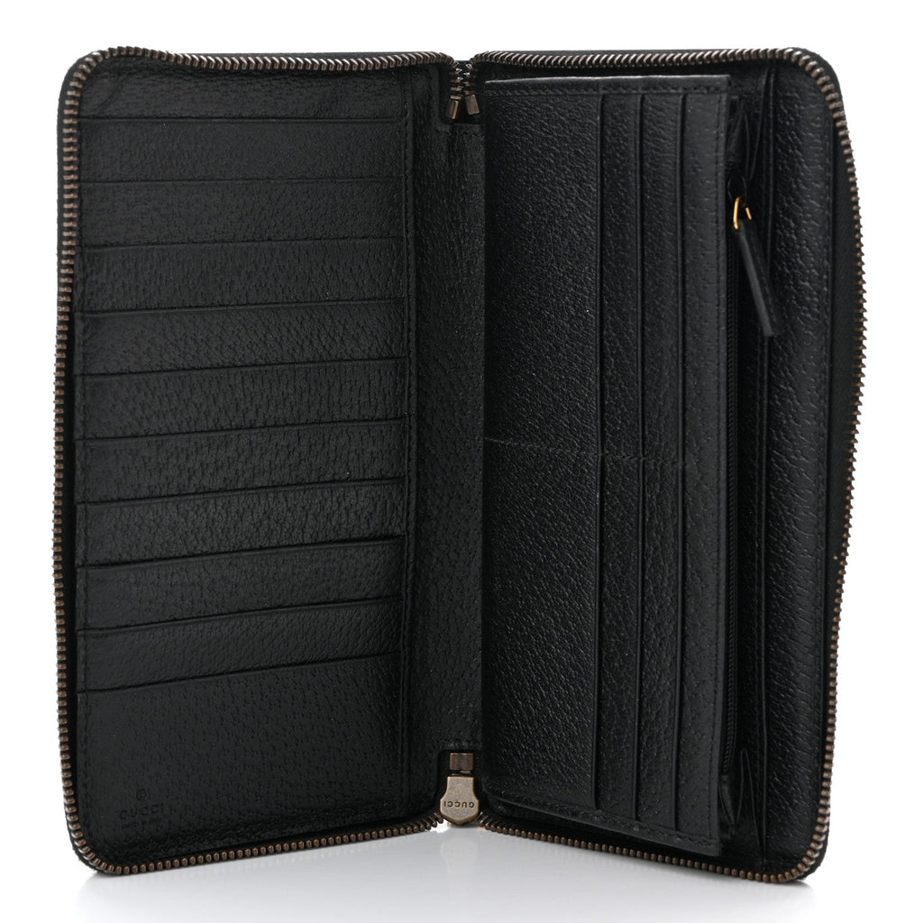 Dollar Calfskin Bee Star Zip Around Wallet Black