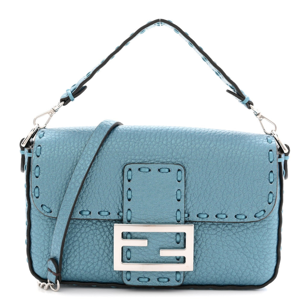 Metallic Cuoio Roma Sellerissima Nappa Sintetica Tape Stitch Mini Baguette Placca Argento