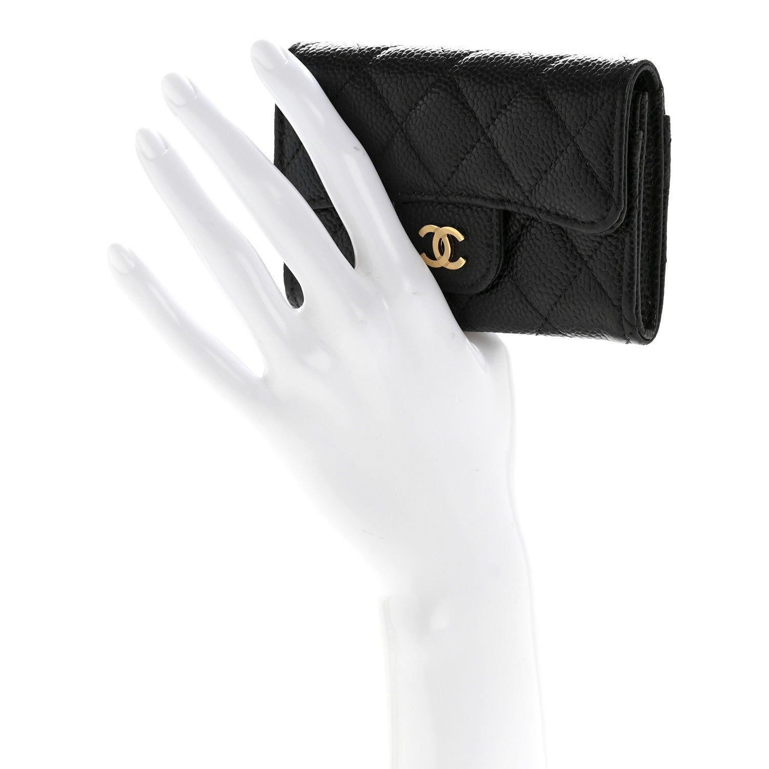 Caviar Quilted Flap  Holder Wallet Black