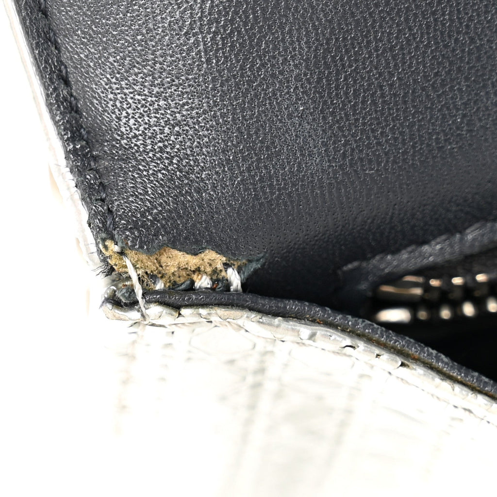 Metallic Patent Micro-Cannage Small Diorama Flap Bag Silver