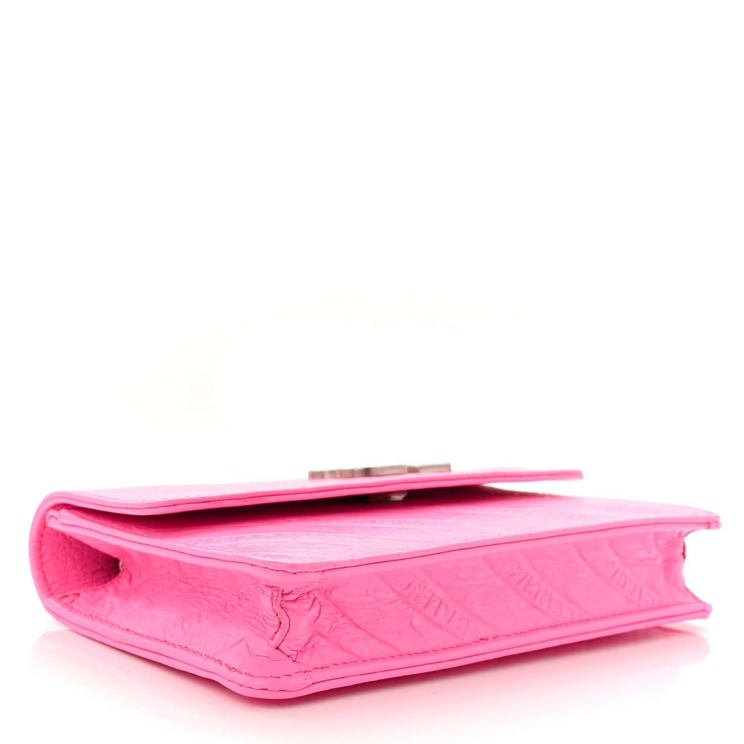 Shiny Goatskin Logo Embossed BB Wallet On Chain Acid Pink