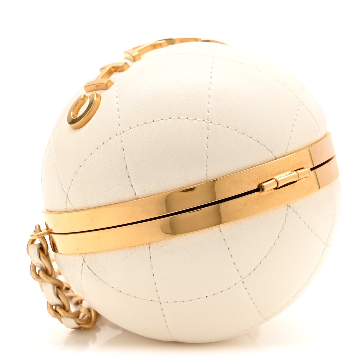 Lambskin Quilted Sphere Minaudiere Chain Clutch White