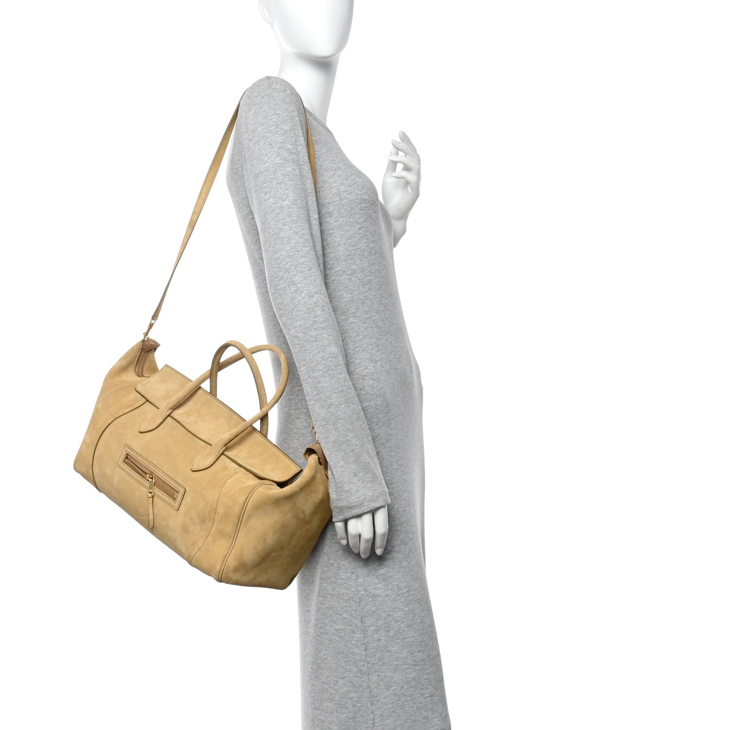 Suede Calfskin Medium New Luggage Beige