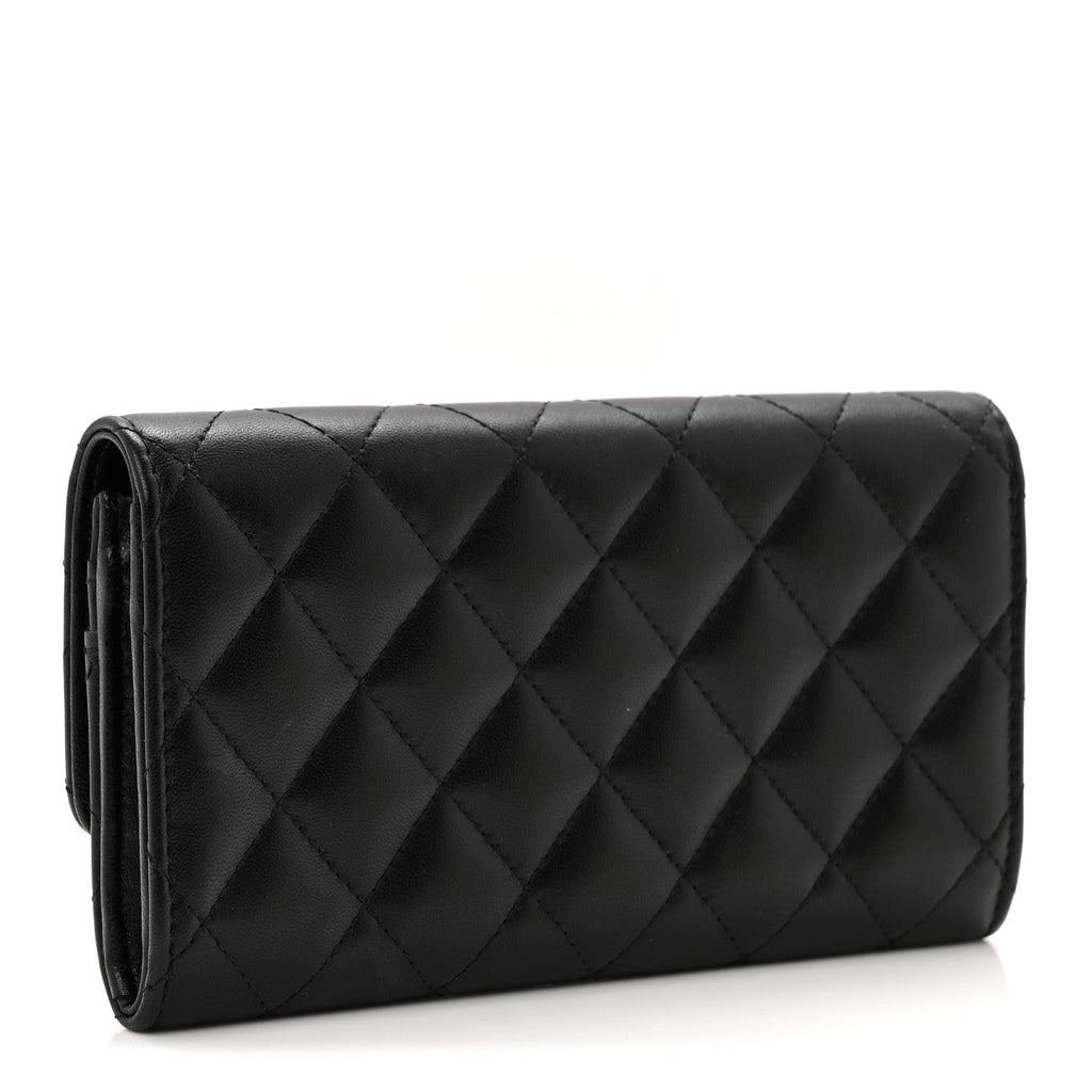 Calfskin Quilted Crystal CC Star Flap Wallet Black