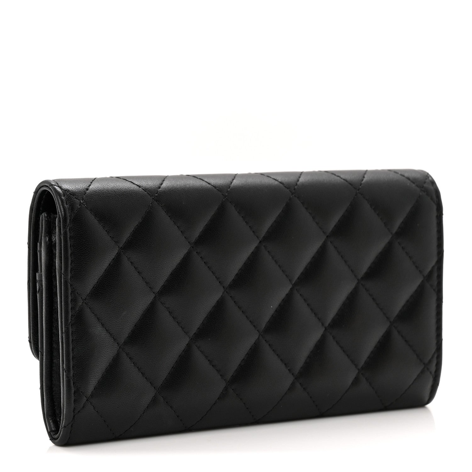 Calfskin Quilted Crystal CC Star Flap Wallet Black