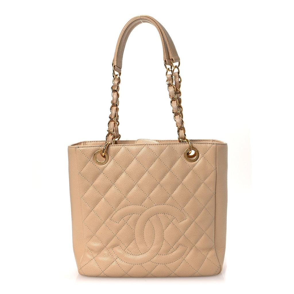 Caviar Quilted Petit Shopping Tote PST Beige Clair