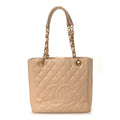 Caviar Quilted Petit Shopping Tote PST Beige Clair