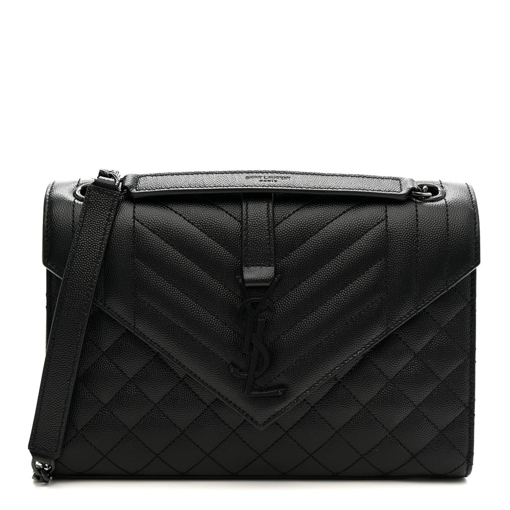 Grain De Poudre Textured Mixed Matelasse Triquilt Medium Monogram Monochrome Satchel Black